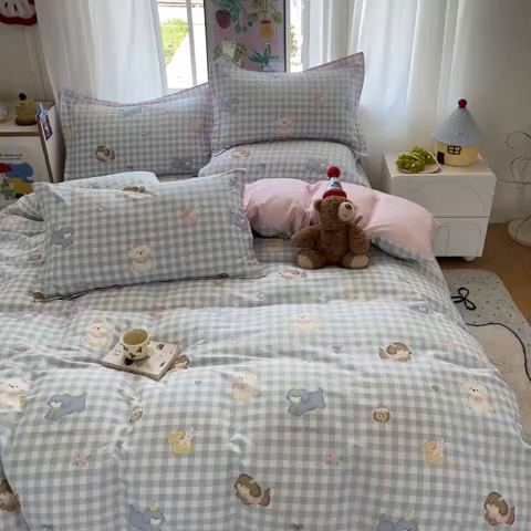 91家纺网 家纺一手货源 找家纺 2025新款全棉印花小清新单品系列-四件套（提供买家秀）星星发夹狗