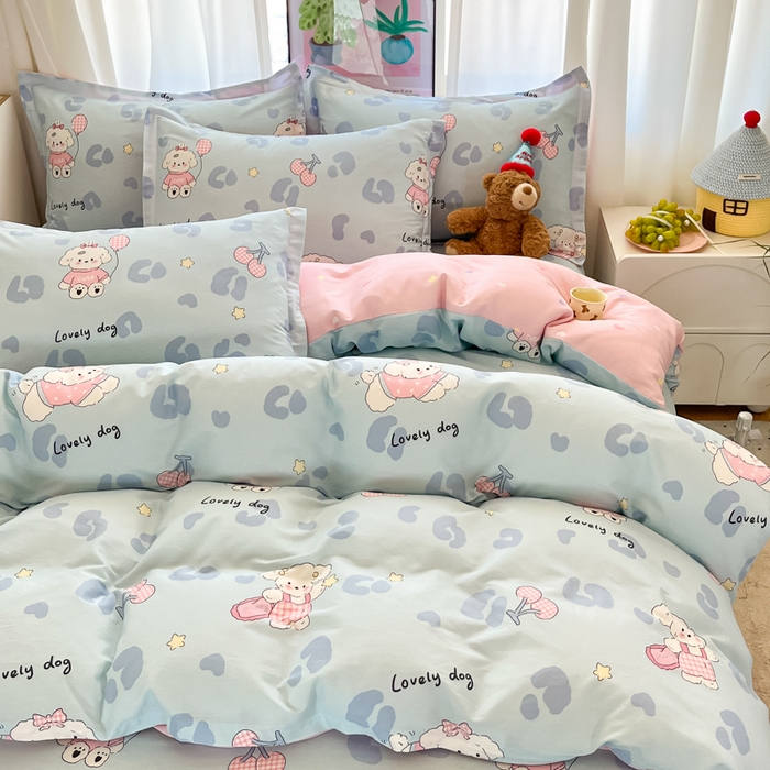 91家纺网 家纺一手货源 找家纺 2025新款全棉印花小清新单品系列-单被套(提供买家秀）比星邦尼狗