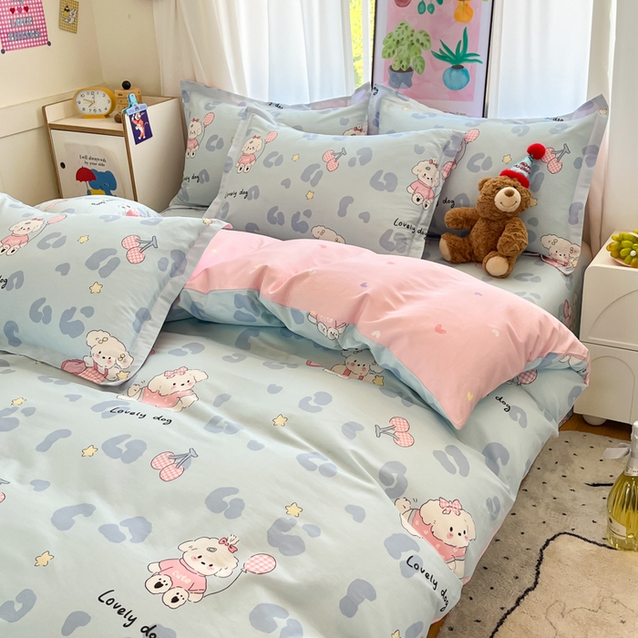 91家纺网 家纺一手货源 找家纺 2025新款全棉印花小清新单品系列-单被套(提供买家秀）比星邦尼狗