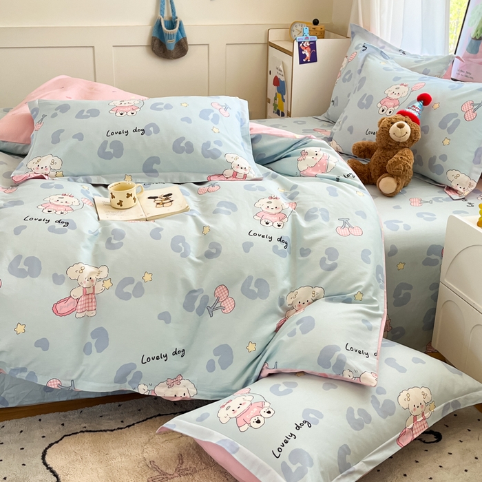 91家纺网 家纺一手货源 找家纺 2025新款全棉印花小清新单品系列-单被套(提供买家秀）比星邦尼狗