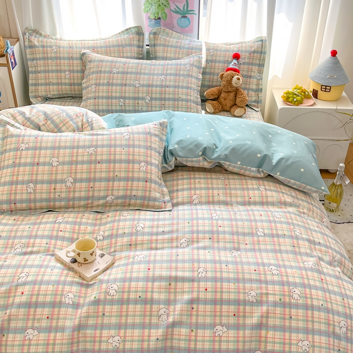 91家纺网 家纺一手货源 找家纺 2025新款全棉印花小清新单品系列-单被套(提供买家秀）彩虹格小狗