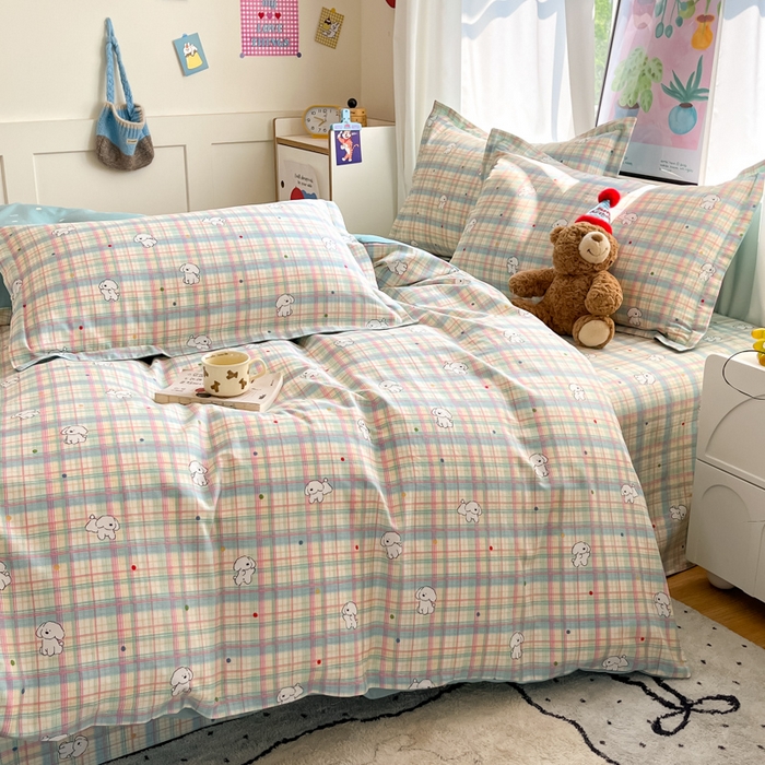 91家纺网 家纺一手货源 找家纺 2025新款全棉印花小清新单品系列-单被套(提供买家秀）彩虹格小狗