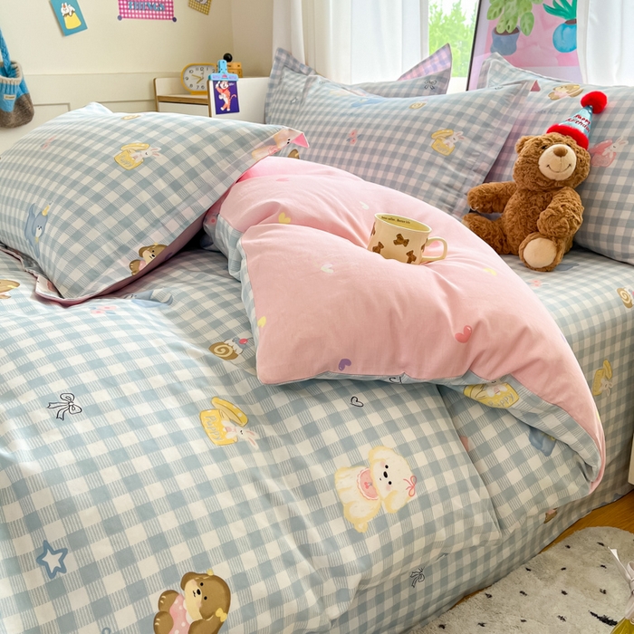 91家纺网 家纺一手货源 找家纺 2025新款全棉印花小清新单品系列-单被套(提供买家秀）星星发夹狗