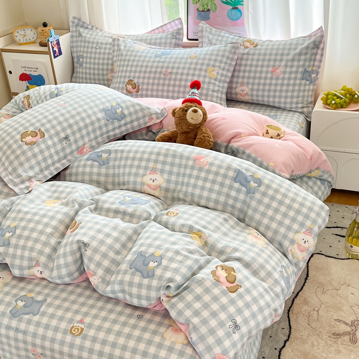 91家纺网 家纺一手货源 找家纺 2025新款全棉印花小清新单品系列-单被套(提供买家秀）星星发夹狗