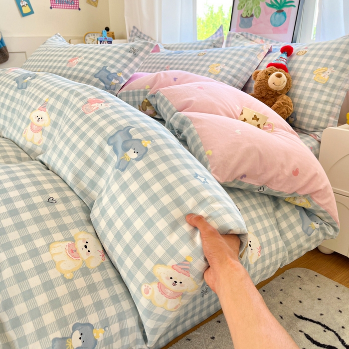 91家纺网 家纺一手货源 找家纺 2025新款全棉印花小清新单品系列-单被套(提供买家秀）星星发夹狗