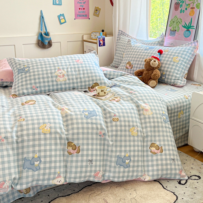 91家纺网 家纺一手货源 找家纺 2025新款全棉印花小清新单品系列-单被套(提供买家秀）星星发夹狗