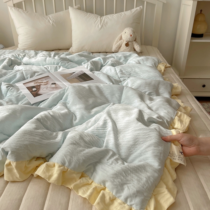 91家纺网 家纺一手货源 找家纺 （总）顾里家纺 2025春夏新款韩系花边皱皱纱夏被夏凉被空调被