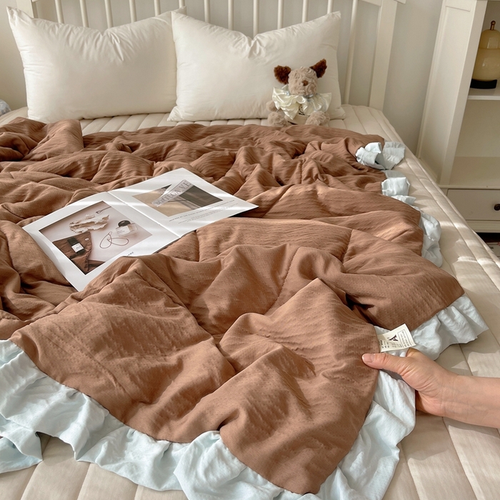 顾里家纺 2025春夏新款韩系花边皱皱纱夏被夏凉被空调被 盐系可露