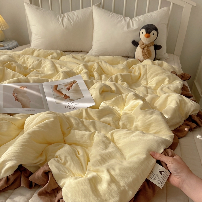 顾里家纺 2025春夏新款韩系花边皱皱纱夏被夏凉被空调被 黄油可露