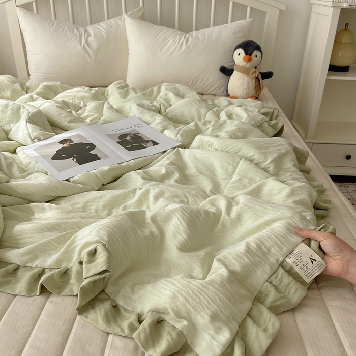 顾里家纺 2025春夏新款韩系花边皱皱纱夏被夏凉被空调被 抹茶冰乐