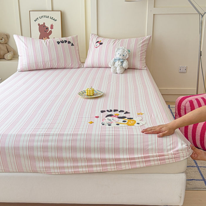 感遇家纺 2025新款毛巾绣床笠三件套 背包小狗