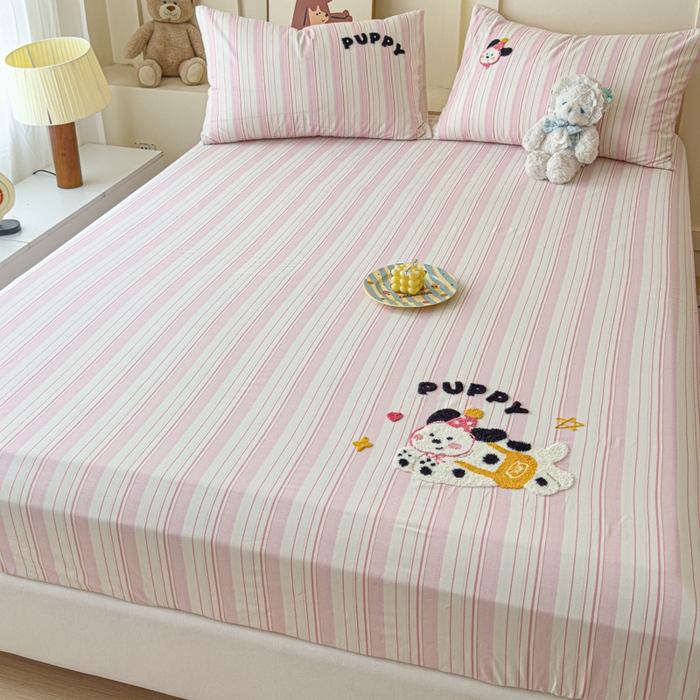 91家纺网 家纺一手货源 找家纺 感遇家纺 2025新款毛巾绣床笠三件套 背包小狗