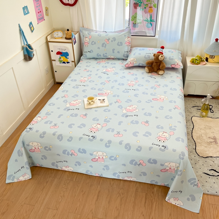 91家纺网 家纺一手货源 找家纺 2025新款全棉印花小清新单品系列-单床单比星邦尼狗