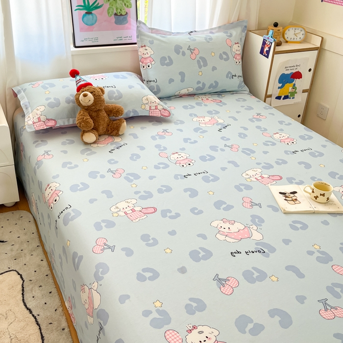 91家纺网 家纺一手货源 找家纺 2025新款全棉印花小清新单品系列-单床单比星邦尼狗