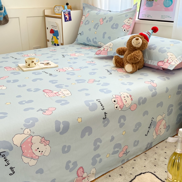 91家纺网 家纺一手货源 找家纺 2025新款全棉印花小清新单品系列-单床单比星邦尼狗