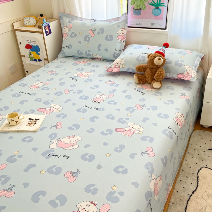 91家纺网 家纺一手货源 找家纺 2025新款全棉印花小清新单品系列-单床单比星邦尼狗