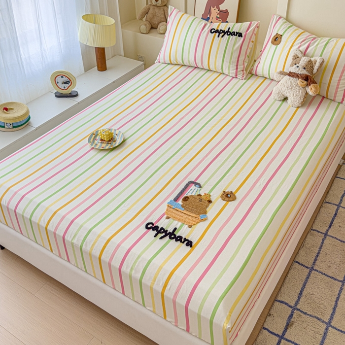 91家纺网 家纺一手货源 找家纺 感遇家纺 2025新款毛巾绣床笠三件套 彩虹卡巴