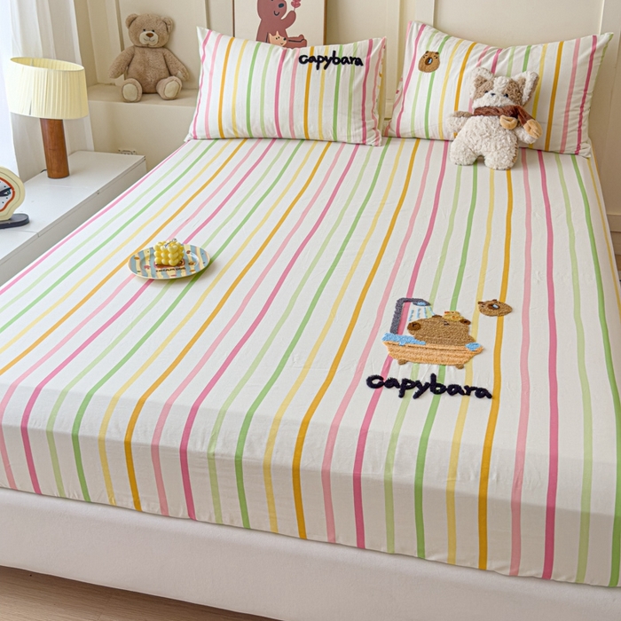 91家纺网 家纺一手货源 找家纺 感遇家纺 2025新款毛巾绣床笠三件套 彩虹卡巴