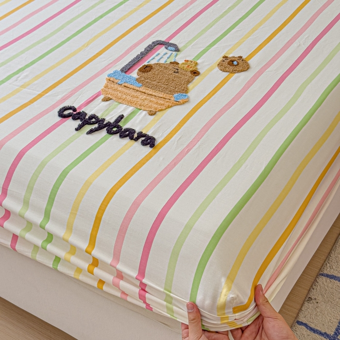 91家纺网 家纺一手货源 找家纺 感遇家纺 2025新款毛巾绣床笠三件套 彩虹卡巴