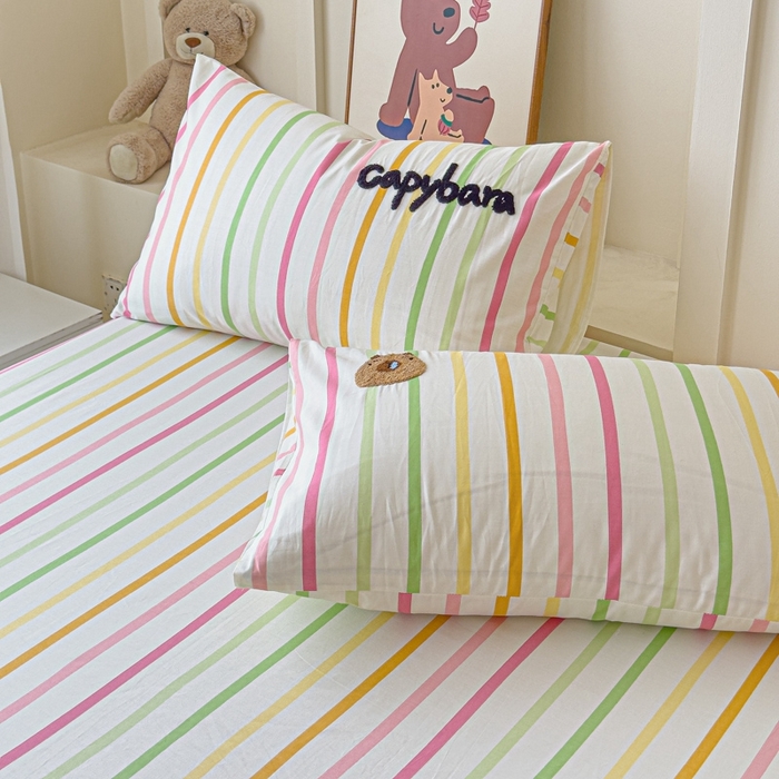 91家纺网 家纺一手货源 找家纺 感遇家纺 2025新款毛巾绣床笠三件套 彩虹卡巴