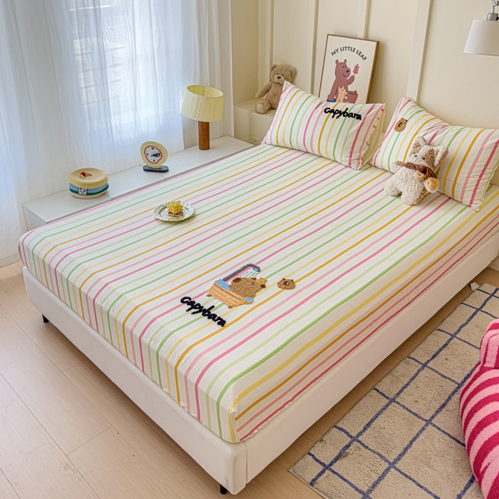 91家纺网 家纺一手货源 找家纺 感遇家纺 2025新款毛巾绣床笠三件套 彩虹卡巴