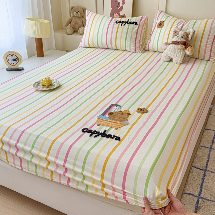 91家纺网 家纺一手货源 找家纺 感遇家纺 2025新款毛巾绣床笠三件套 彩虹卡巴