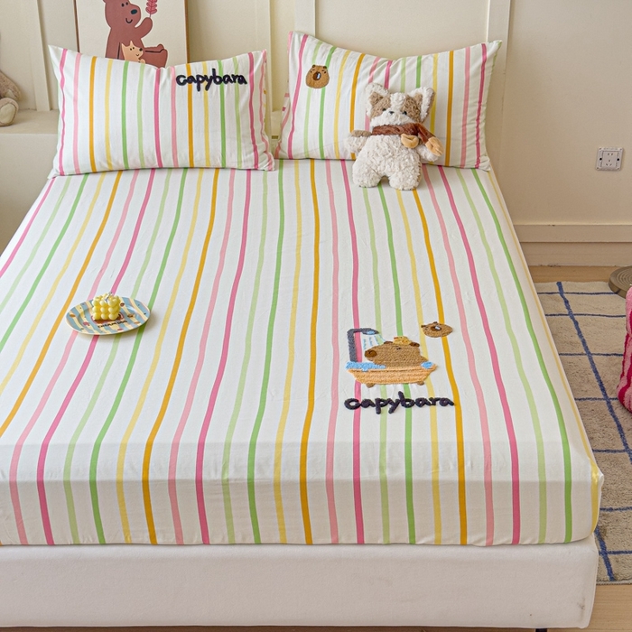 91家纺网 家纺一手货源 找家纺 感遇家纺 2025新款毛巾绣床笠三件套 彩虹卡巴