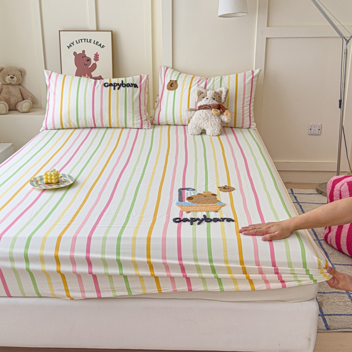 感遇家纺 2025新款毛巾绣床笠三件套 彩虹卡巴