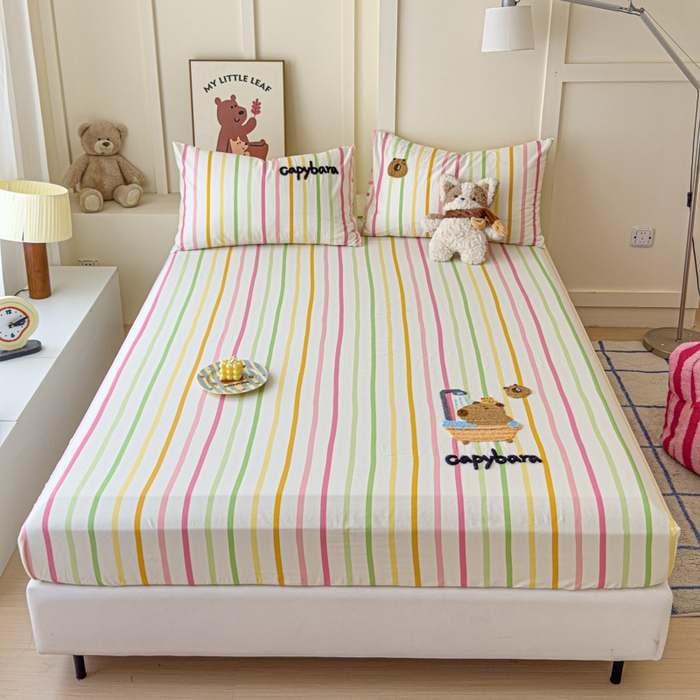 91家纺网 家纺一手货源 找家纺 感遇家纺 2025新款毛巾绣床笠三件套 彩虹卡巴