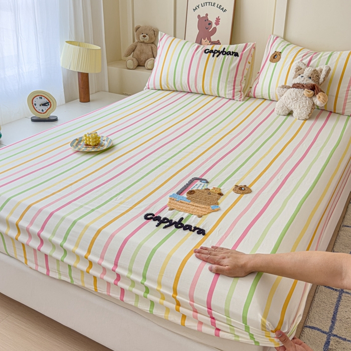 91家纺网 家纺一手货源 找家纺 感遇家纺 2025新款毛巾绣床笠三件套 彩虹卡巴