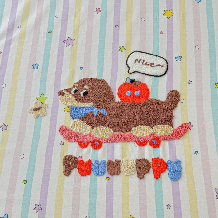 91家纺网 家纺一手货源 找家纺 感遇家纺 2025新款毛巾绣床笠三件套 滑板狗