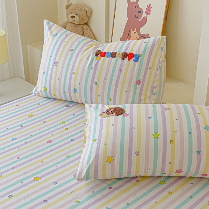 91家纺网 家纺一手货源 找家纺 感遇家纺 2025新款毛巾绣床笠三件套 滑板狗