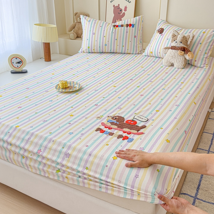 91家纺网 家纺一手货源 找家纺 感遇家纺 2025新款毛巾绣床笠三件套 滑板狗