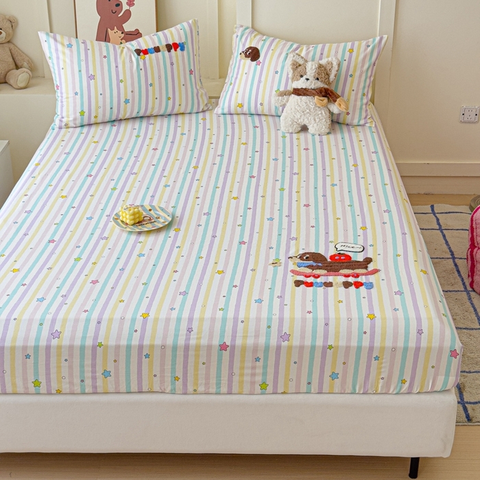 91家纺网 家纺一手货源 找家纺 感遇家纺 2025新款毛巾绣床笠三件套 滑板狗