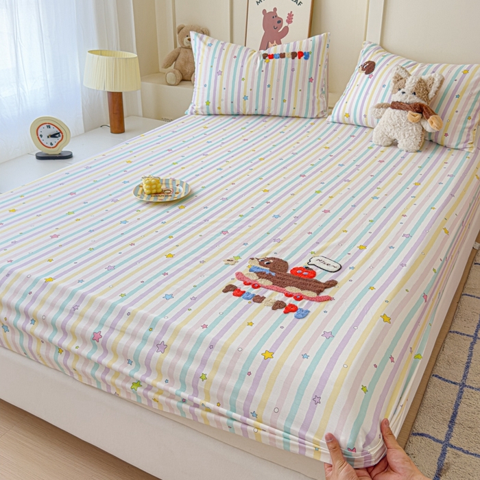 91家纺网 家纺一手货源 找家纺 感遇家纺 2025新款毛巾绣床笠三件套 滑板狗