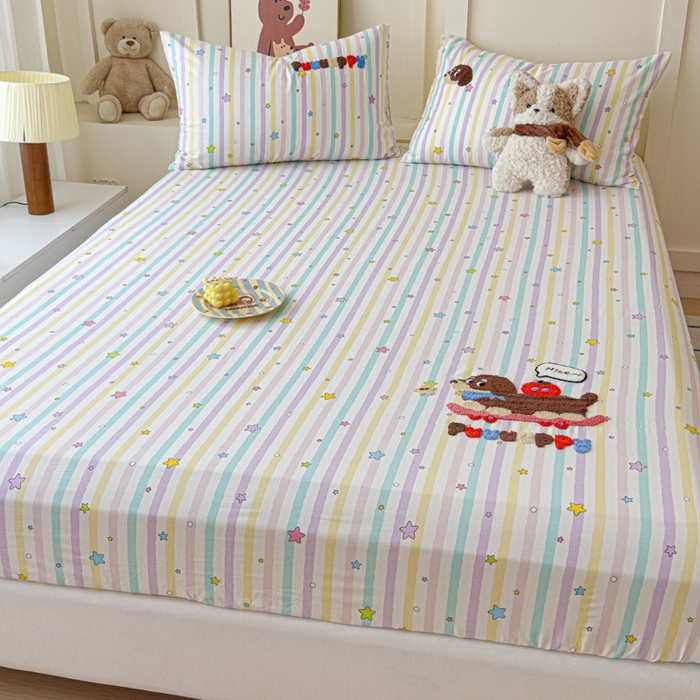 91家纺网 家纺一手货源 找家纺 感遇家纺 2025新款毛巾绣床笠三件套 滑板狗