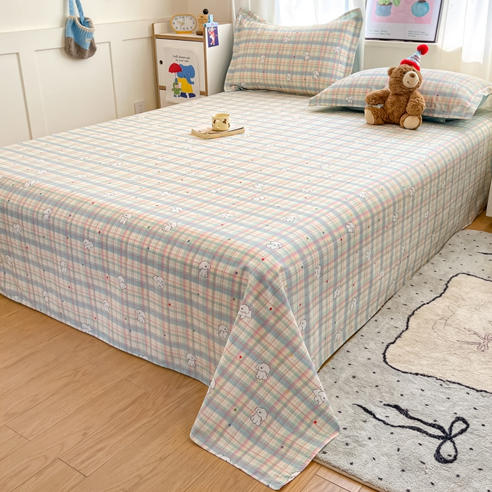 91家纺网 家纺一手货源 找家纺 2025新款全棉印花小清新单品系列-单床单彩虹格小狗