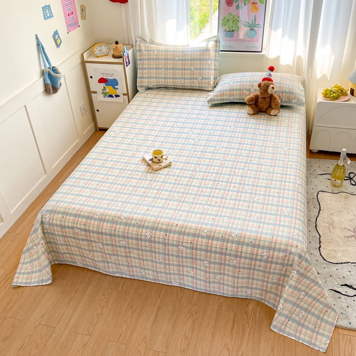 91家纺网 家纺一手货源 找家纺 2025新款全棉印花小清新单品系列-单床单彩虹格小狗