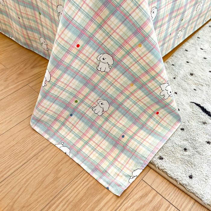 91家纺网 家纺一手货源 找家纺 2025新款全棉印花小清新单品系列-单床单彩虹格小狗