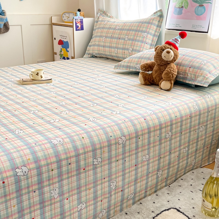 91家纺网 家纺一手货源 找家纺 2025新款全棉印花小清新单品系列-单床单彩虹格小狗