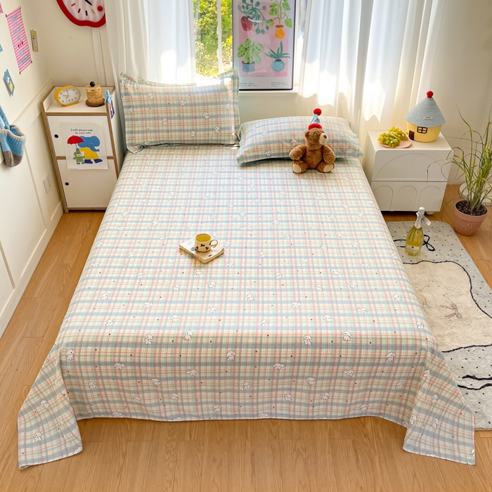 2025新款全棉印花小清新单品系列-单床单彩虹格小狗