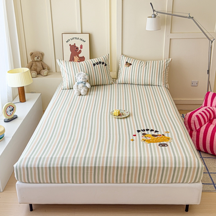 91家纺网 家纺一手货源 找家纺 感遇家纺 2025新款毛巾绣床笠三件套 快乐狗