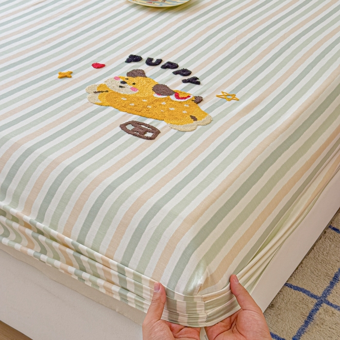 91家纺网 家纺一手货源 找家纺 感遇家纺 2025新款毛巾绣床笠三件套 快乐狗