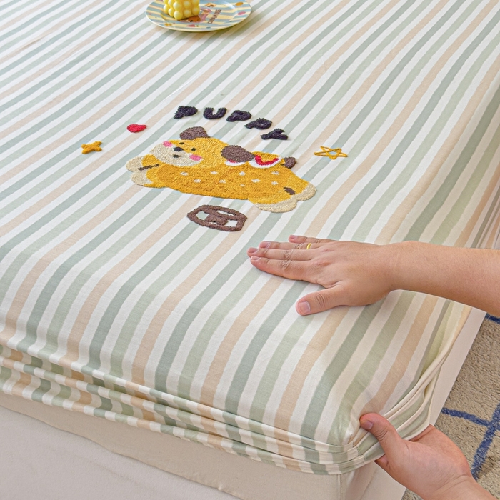 91家纺网 家纺一手货源 找家纺 感遇家纺 2025新款毛巾绣床笠三件套 快乐狗