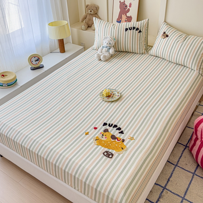 91家纺网 家纺一手货源 找家纺 感遇家纺 2025新款毛巾绣床笠三件套 快乐狗