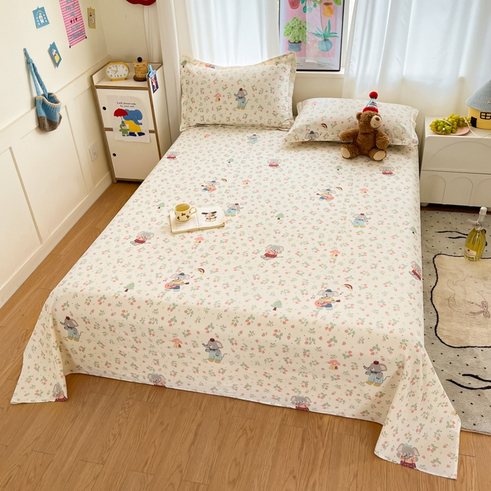 91家纺网 家纺一手货源 找家纺 2025新款全棉印花小清新单品系列-单床单弹唱小象