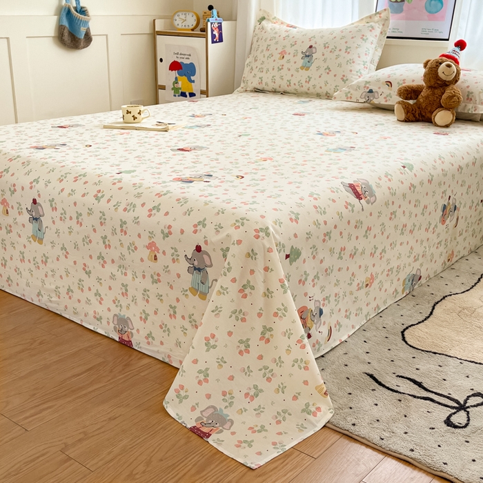 91家纺网 家纺一手货源 找家纺 2025新款全棉印花小清新单品系列-单床单弹唱小象