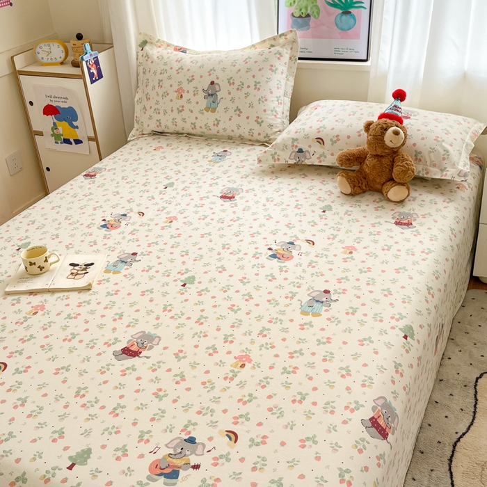 91家纺网 家纺一手货源 找家纺 2025新款全棉印花小清新单品系列-单床单弹唱小象