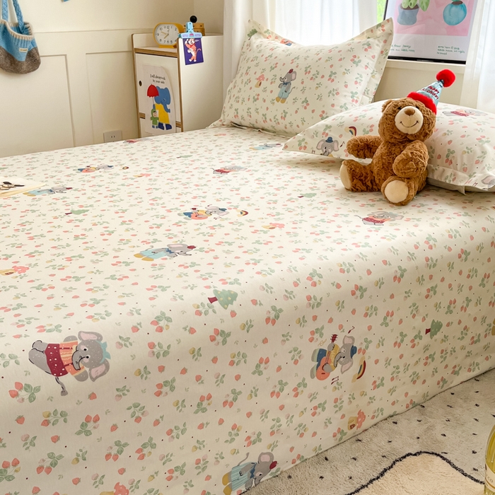 91家纺网 家纺一手货源 找家纺 2025新款全棉印花小清新单品系列-单床单弹唱小象