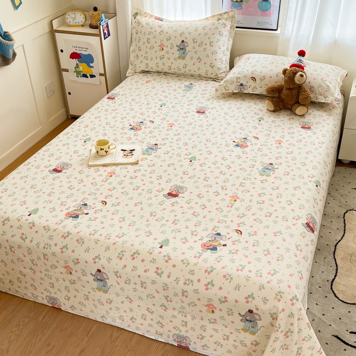 91家纺网 家纺一手货源 找家纺 2025新款全棉印花小清新单品系列-单床单弹唱小象